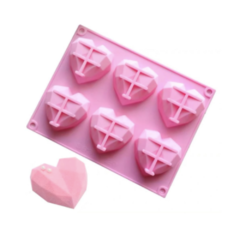 MOLDE PLANCHA 6 CORAZONES GRANDES FACETADOS