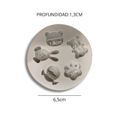 MOLDE SILICONA 5 FIGURAS ANIMALES HUELLA PATO CONEJO GATO OSO - comprar online