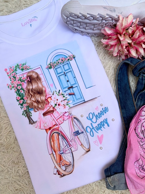 TSHIRT CHOOSE HAPPY (PÉROLA NA ESTAMPA)