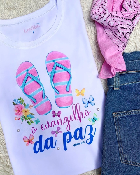 TSHIRT O EVANGELHO DA PAZ (PÉROLA NA ESTAMPA)