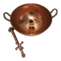 cuba de cobre com alças 29 cm + torneira de parede + Válvula