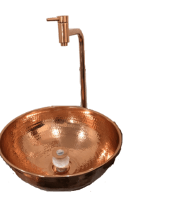 Kit cuba de cobre 38 cm + torneira bica alta + válvula