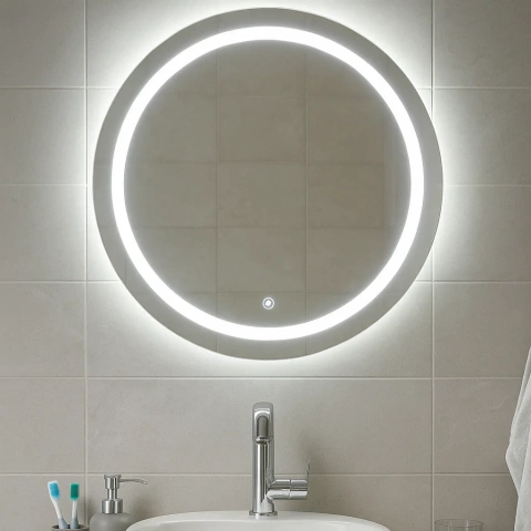 Espejo Redondo 60 cm con Luz LED Perimetral - Borde Pulido | Diseño Moderno para Baño