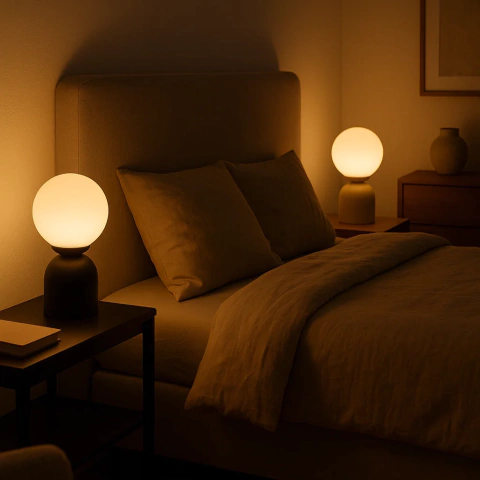 Velador de Mesa Yigo con Tulipa de Vidrio Opal – 30 cm | E27 Interior Negro o Beige