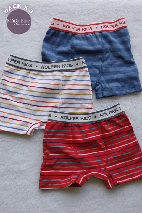 Pack x3 Boxer Niño Algodón Rayado Con Elástico KOLPER
