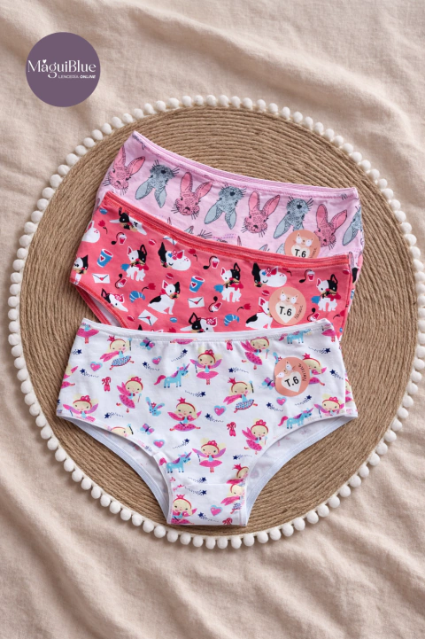 Pack x3 Bombacha Nena Estampada Algodón y Lycra NASTASE