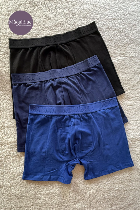 Pack x3 Boxer Calzoncillo Algodón y Lycra LISO MONOCROMO ACROBATA