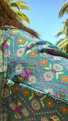 KIMONO CORTO VERDE Y FUCCIA - comprar online