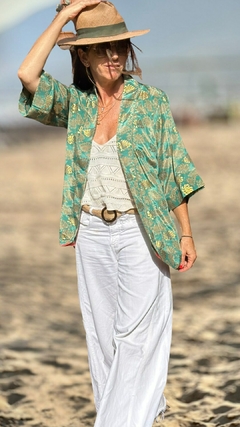 KIMONO CORTO VERDE Y BRONCE
