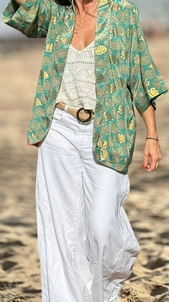 KIMONO CORTO VERDE Y BRONCE - comprar online