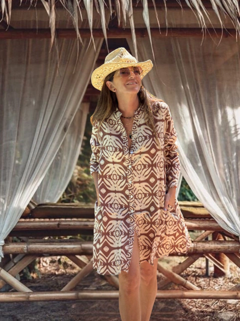 VESTIDO CAMISERO MAO ALGODON INDIA CHOCOLATE - comprar online