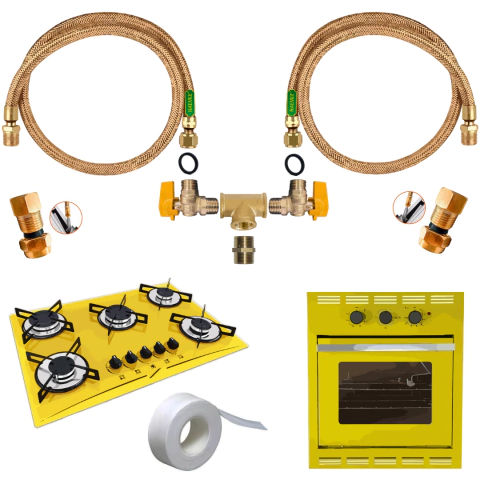 Kit Duplo Instalação a Gás Encanado Gn e Glp Cooktop Forno - Haenke