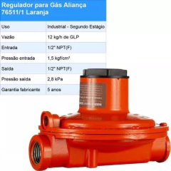 Regulador Gás Aliança 76511/1 Laranja 12 Kg/h Segundo Estagio - comprar online