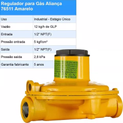 Regulador Gás Aliança 76511 Amarelo 12 Kg/h Estagio Unico - comprar online
