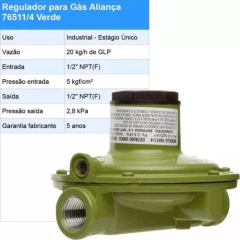 Regulador Gás Aliança 76511/4 VD 20 Kg/h Estagio Unico - comprar online