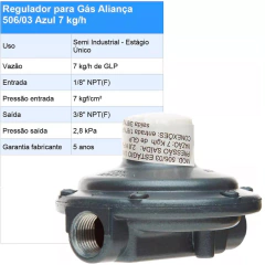 Regulador Gás Aliança 506/03 AZ 7Kg/h Estagio Unico - comprar online