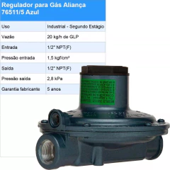 Regulador Gás Aliança 76511/5 AZ 20 Kg/h Segundo Estagio - comprar online
