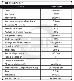 Soldadora Inverter FERROLAN MOBI 1600 + COMBO en internet