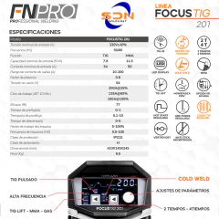 Soldadora TIG Inverter FNPRO FOCUSTIG 201 Pulse + COMBO - SOLDANET