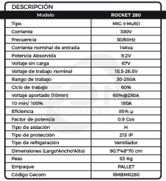 Soldadora MIG RMB ROCKET 280 LCD SINERGICO (3en1) + COMBO MIG - SOLDANET