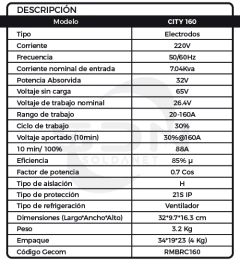 Soldadora Inverter RMB CITY 160 + COMBO Máscara + 2 Escuadras Magneticas 3" - SOLDANET
