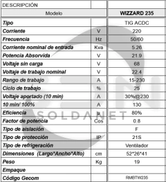 Soldadora TIG ACDC RMB WIZARD 235 LCD + COMBO TIG - SOLDANET