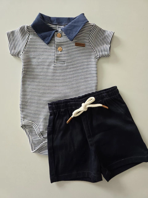 Conjunto bebê social listras marinho Divertto 16117