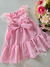 Vestido bebê listrado rosa babado em laise Animê 2326