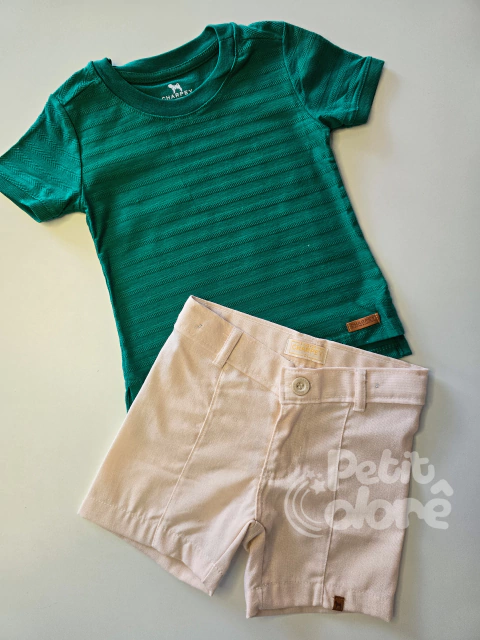 Conjunto infantil verde bermuda linho Charpey 18135