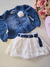 Conjunto infantil casaco jeans e saia de renda Gabriela Aquarela 251040 - comprar online