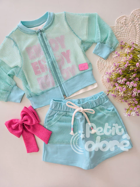 Conjunto infantil três peças verde água Cinti 12585 - comprar online