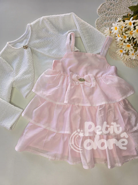 Vestido infantil babados com bolero tweed rosa Gabriela Aquarela 251094 - comprar online