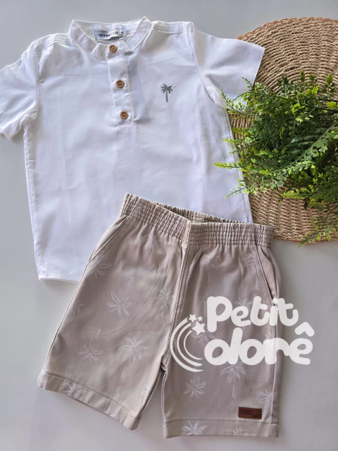 Conjunto infantil masculino bata e bermuda palmeira tropical Divertto 27062 - Petit Colorê | Moda Infantil, roupa de Menina, Menino e Bebê 