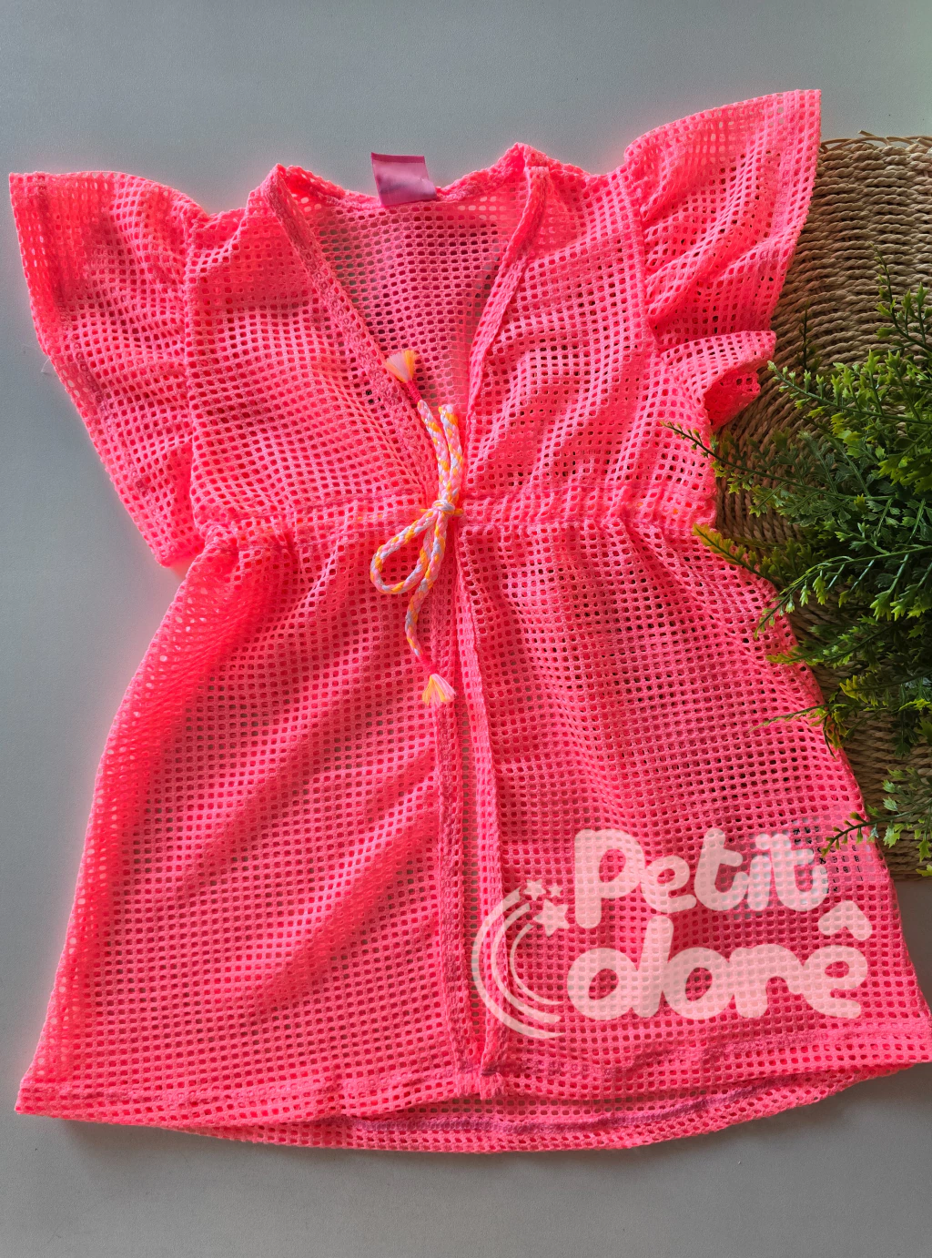 Saída de praia infantil rosa neon Cinti 12612