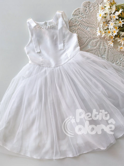 Vestido infantil festa branco bordado pérolas Petit Cherie 132 - comprar online