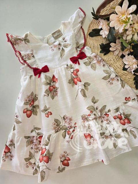 Vestido infantil morangos algodão Milon 1014 - comprar online
