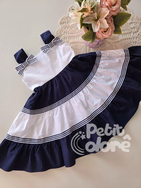 Vestido infantil midi navy azul e branco Milon 1007 - comprar online