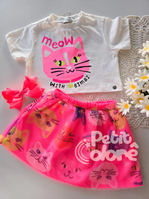 Conjunto Infantil Blusa e Saia Gatinho Neon Bimbi (FA693) - comprar online