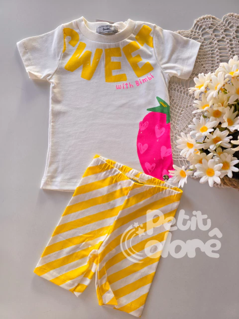 Conjunto camiseta e bermuda cotton morango listras amarelo Bimbi FA306 - comprar online