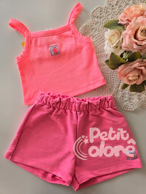 Conjunto infantil regata e shorts básico rosa neon Bimbi FA349 - comprar online