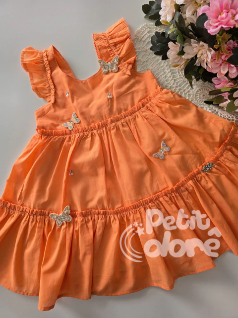 Vestido infantil algodão com aplicações pêssego Gabriela Aquarela 252041 - comprar online