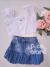 Conjunto infantil festa blusa cropped laise e saia jeans Gabriela Aquarela 252214 - comprar online