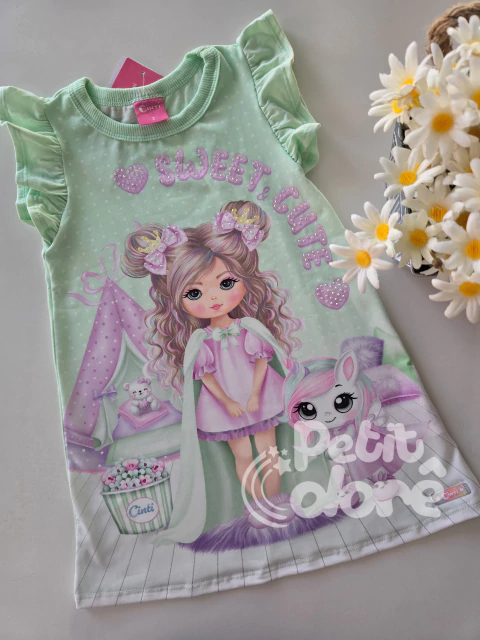 Camisola infantil princesa com brilhos verde Cinti 12763 - comprar online
