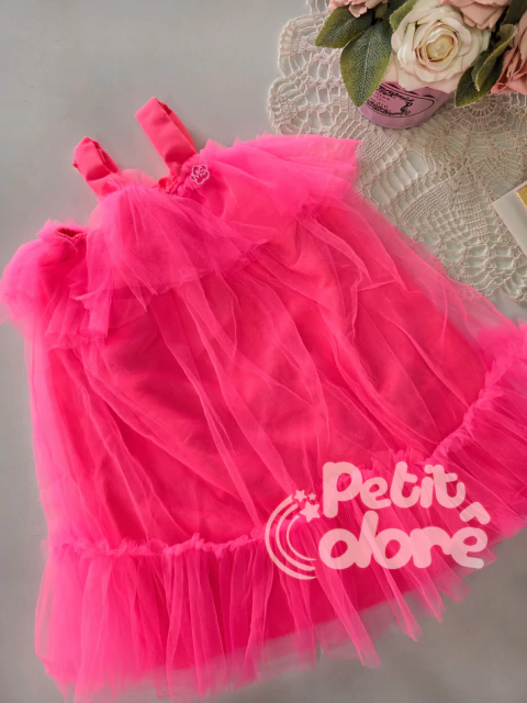 Vestido infantil tule rosa neon Mon Sucré 186 - comprar online