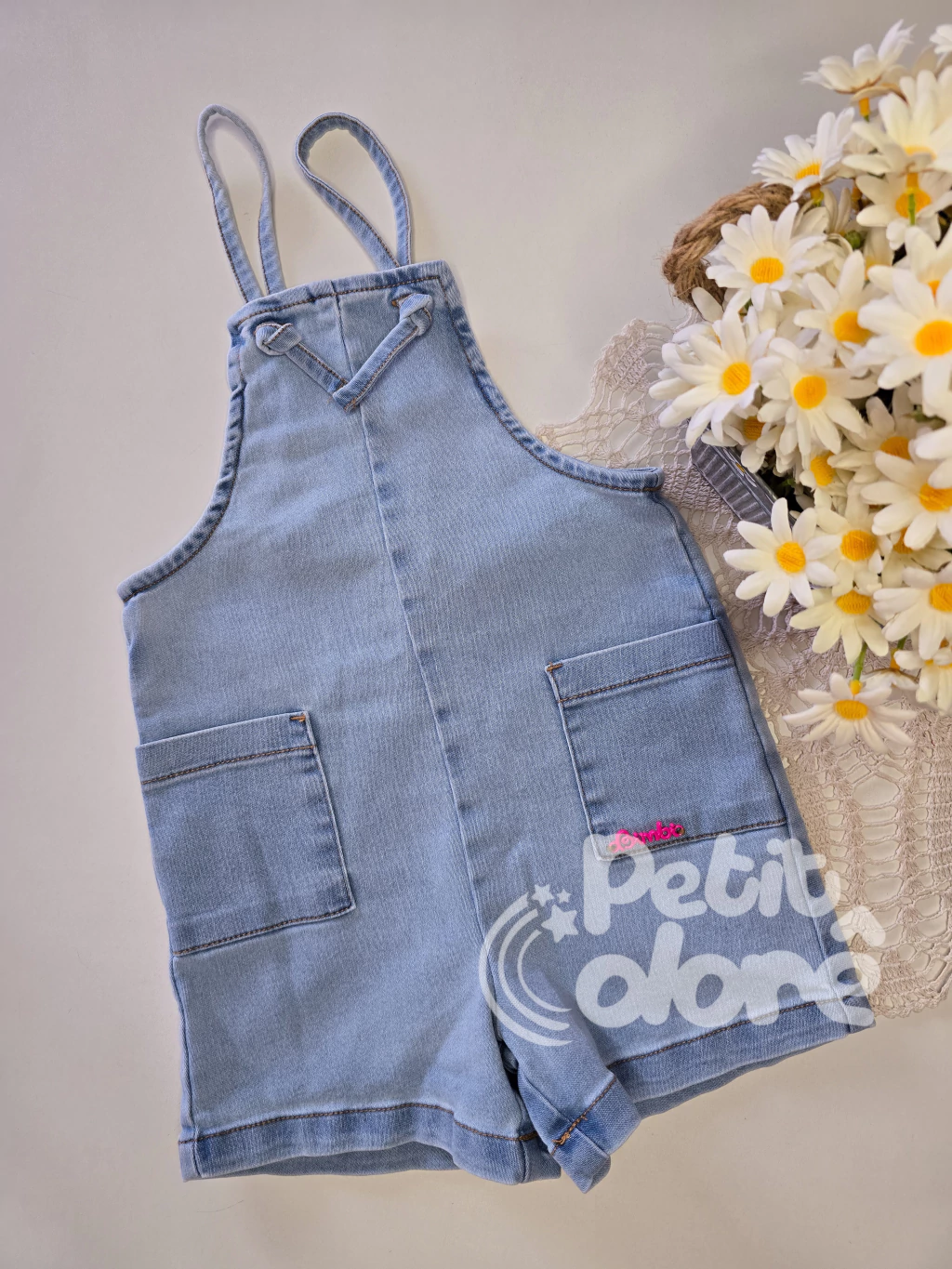 Jardineira infantil jeans com bolsos Bimbi FA059