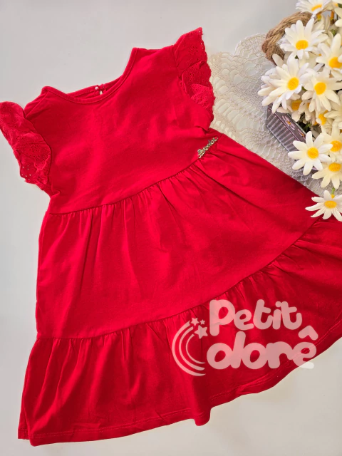 Vestido infantil bordado inglês vermelho preppy Bimbi FA222 - comprar online