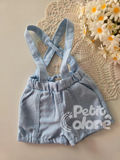 Bermuda bebê linho com suspensório azul claro Charpey 18544 - comprar online