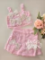 Conjunto infantil cropped e saia short moletinho rosa com laços Gabriela Aquarela 252075 - comprar online