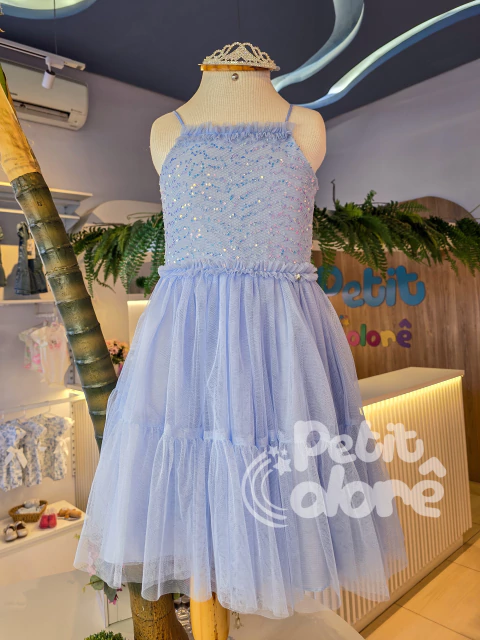 Vestido infantil festa bordado paetês azul Petit Cherie 020 - comprar online