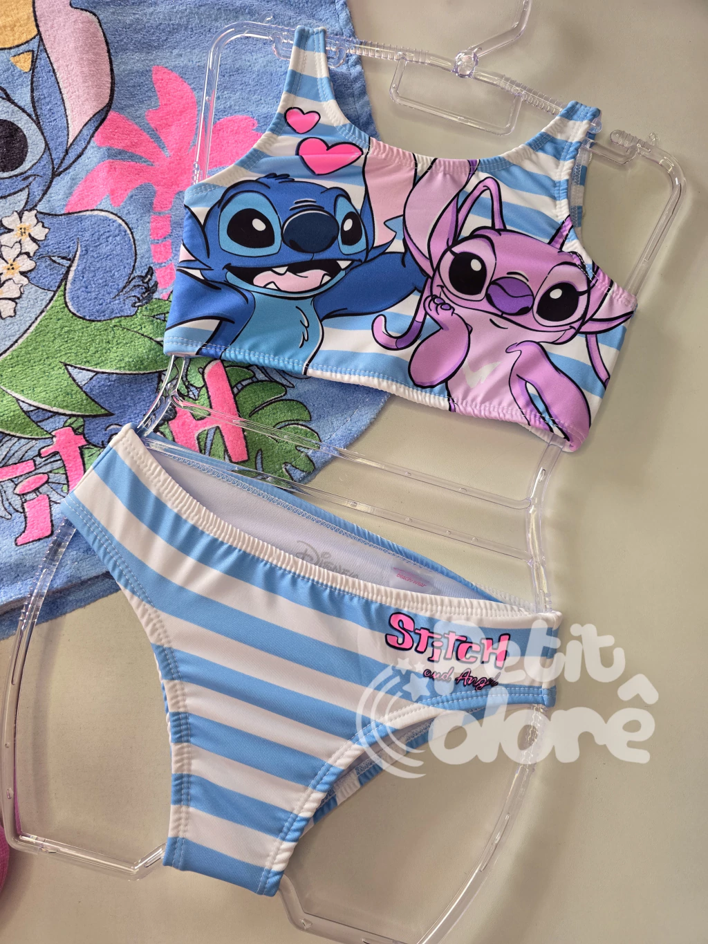Biquini infantil listrado Stitch e Angel Disney Momi H6468